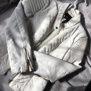 Cream off white vegan leather jacket